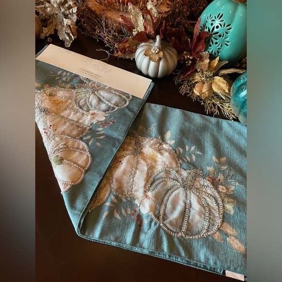 RACHEL ZOE NWT Fall Autumn Thanksgiving Beaded Pumpkins Decorative Table Runner - Picture 3 of 13